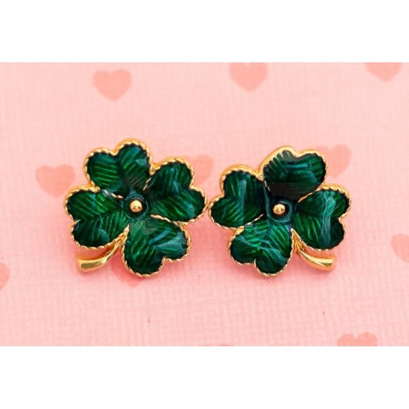 Vintage Four Clover Leaf Lucky Stud Earrings by Avon - X20 - Picture 2 of 3
